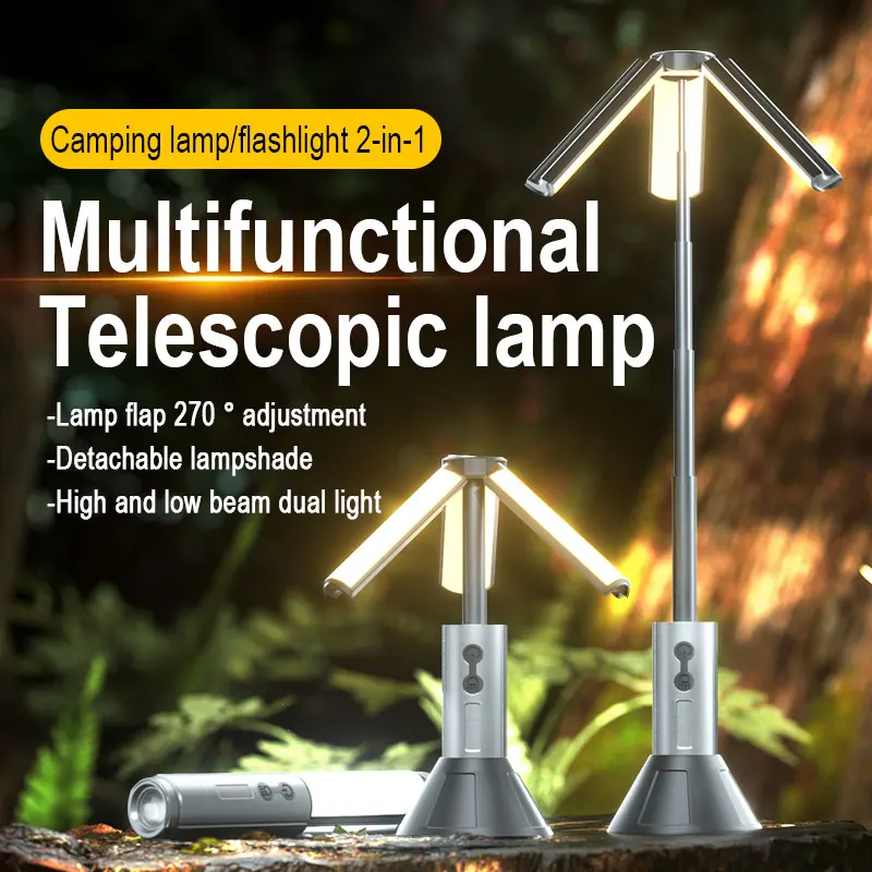 Linterna LED telescópica portátil, reflector plegable recargable para reparación de automóviles al aire libre, iluminación para tienda de campaña
