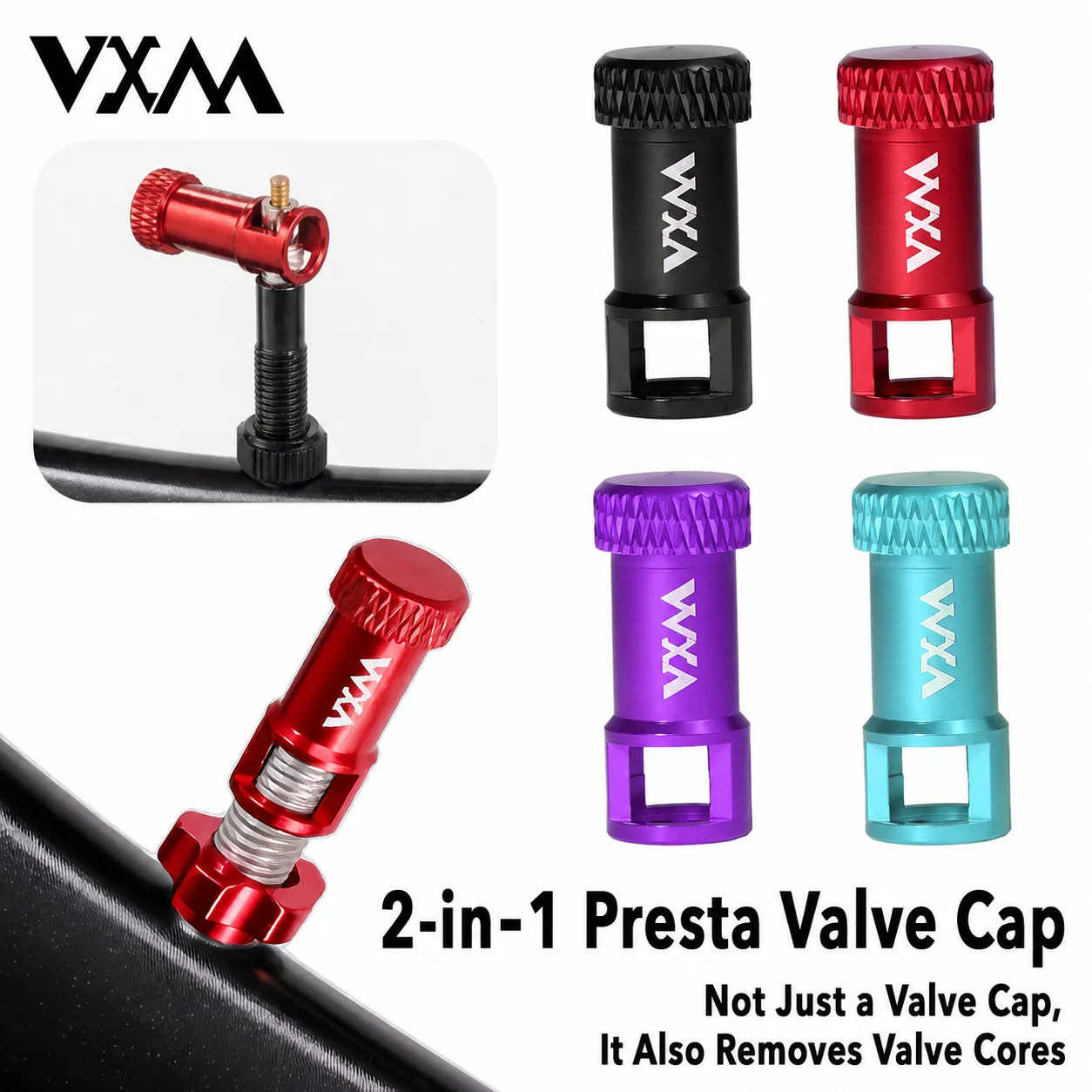 VXM Herramienta 2 en 1 para Válvulas Presta de Bicicleta, Extractor de Núcleo de Válvula de Aleación de Aluminio para Bicicletas de Carretera y Montaña, Piezas de Ciclismo a Prueba de Polvo