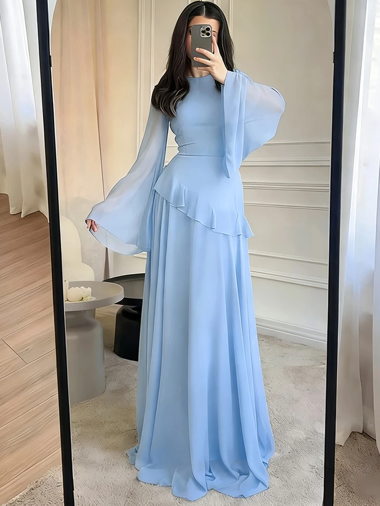 Novedades Primavera/Verano 2026: Vestido Maxi de Gasa con Mangas Acampanadas para Mujer — Un Vestido de Noche Elegante y Delicado