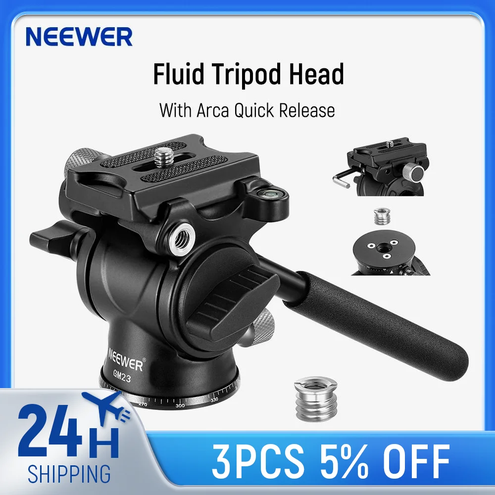 NEEWER-Cabezal de trípode fluido con mango y tipo Arca, liberación rápida, aleación de aluminio, arrastre panorámico, cabezal de inclinación para cámara DSLR