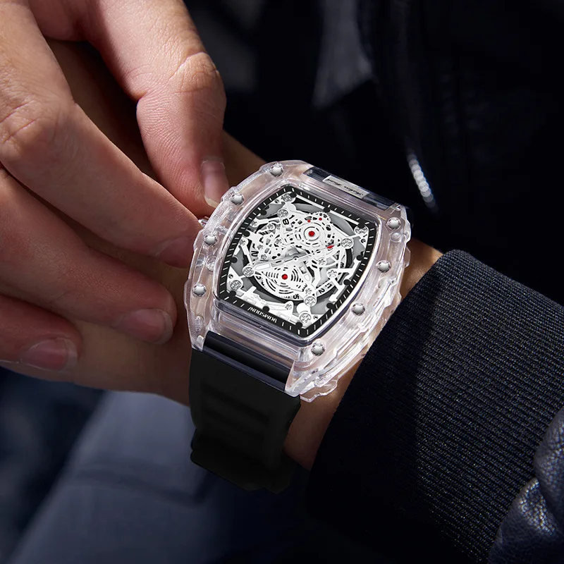 Reloj de Hombre UTHAI BK134, Moderno, con Forma de Barril, Transparente, Resistente al Agua, de Cuarzo, Deportivo, para Regalo
