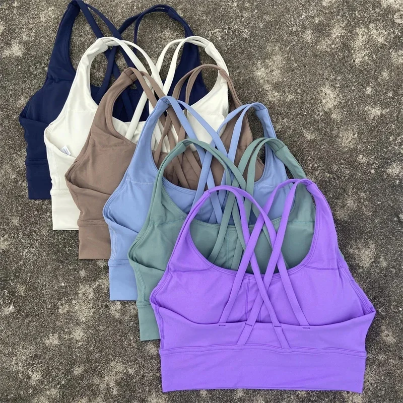 Sujetador deportivo con correas cruzadas para mujer, Top deportivo para gimnasio, Bralette de alto soporte para Fitness, chaleco de Yoga, ropa interior push-up para correr con almohadilla para el pecho