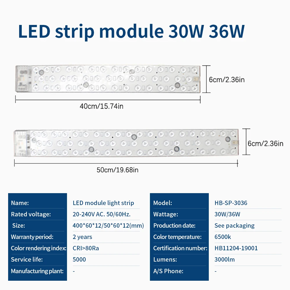 Barra de módulo LED, Panel de luz de techo de 220V, 30W, 36W, tira de luz LED de repuesto de 40cm, 50cm para sala de estar, dormitorio, luz de techo