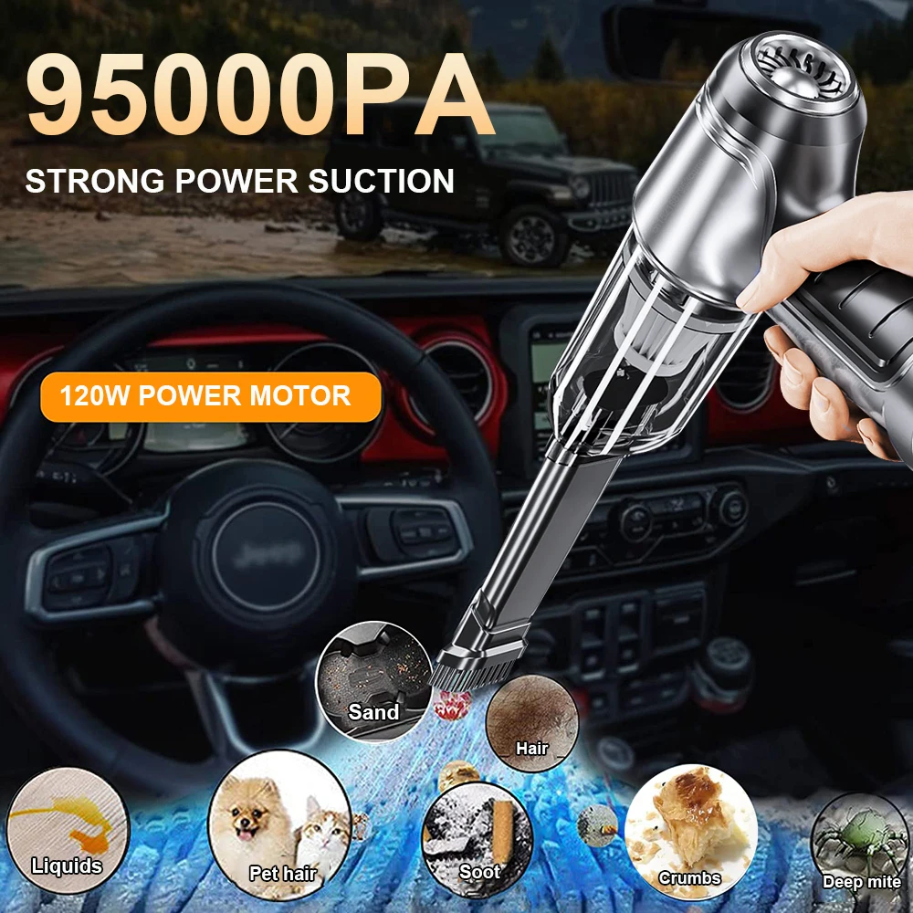 Aspirador portátil para coche, aspirador de mano inalámbrico de 95000PA, potente Mini aspirador inalámbrico para el hogar y el coche