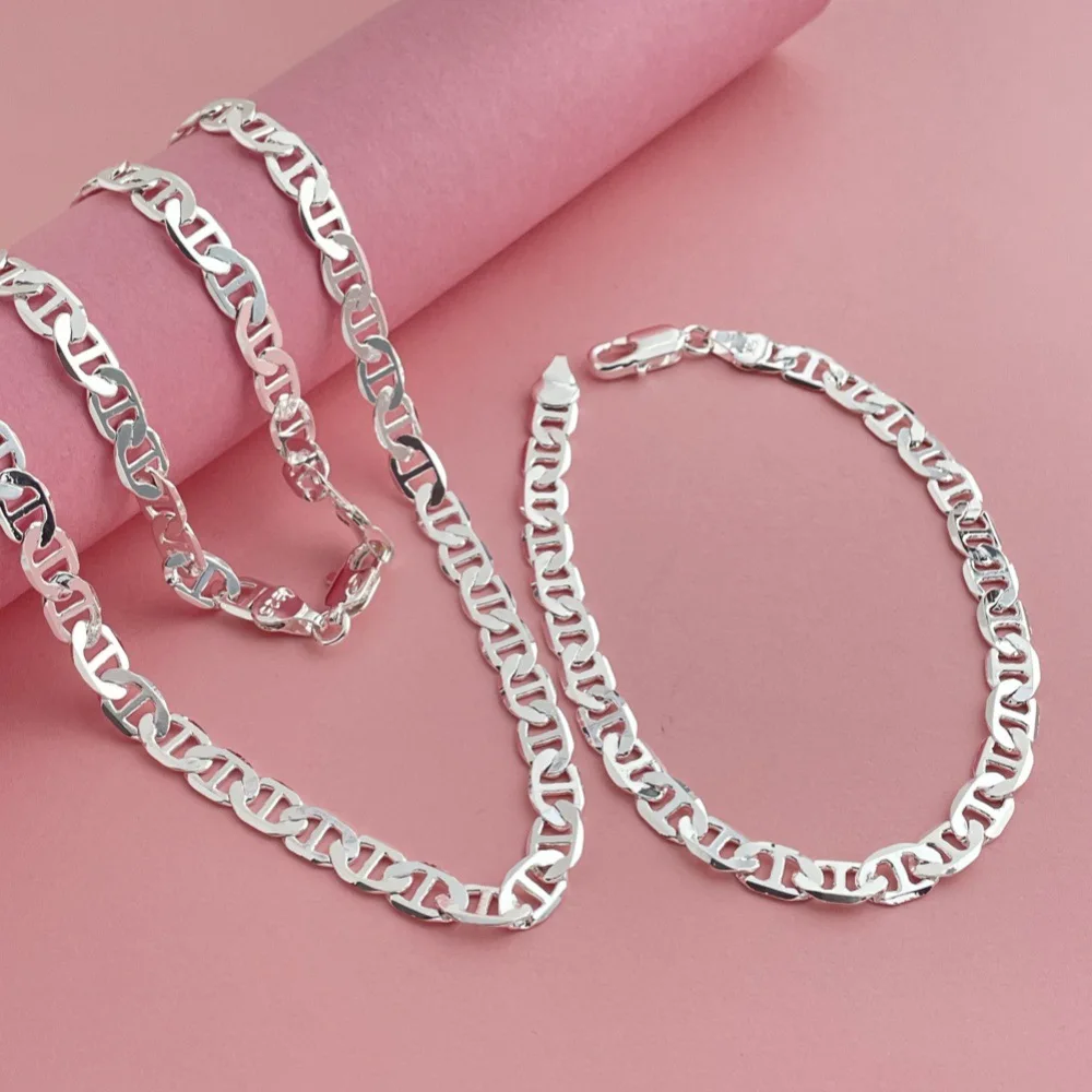 Productos de moda, Plata de Ley 925, collar de cadena clásico de 6MM, pulsera, conjunto de joyería para mujeres y hombres, regalos de boda para parejas