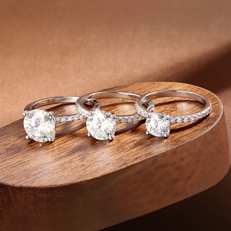 KNOBSPIN D VVS1 Anillo de moissanita redondo de 1-3 quilates chapado en oro blanco de 18 quilates, plata de ley s925 con anillos de boda de diamantes GRA para mujer