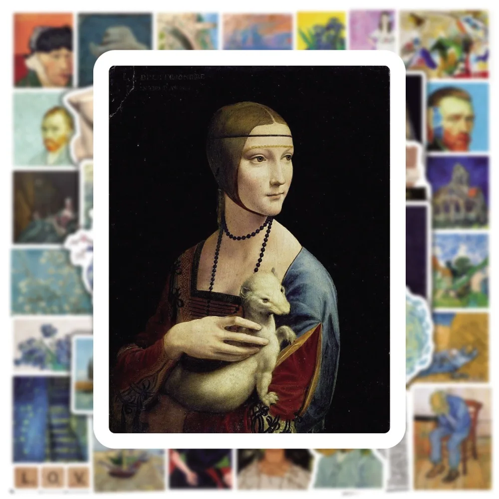 50 Uds. Pegatinas de ilustraciones de pintura del mundo estético Da Vinci Vincent Van Gogh DIY pegatina de Graffiti juguete para regalo para niños impermeable
