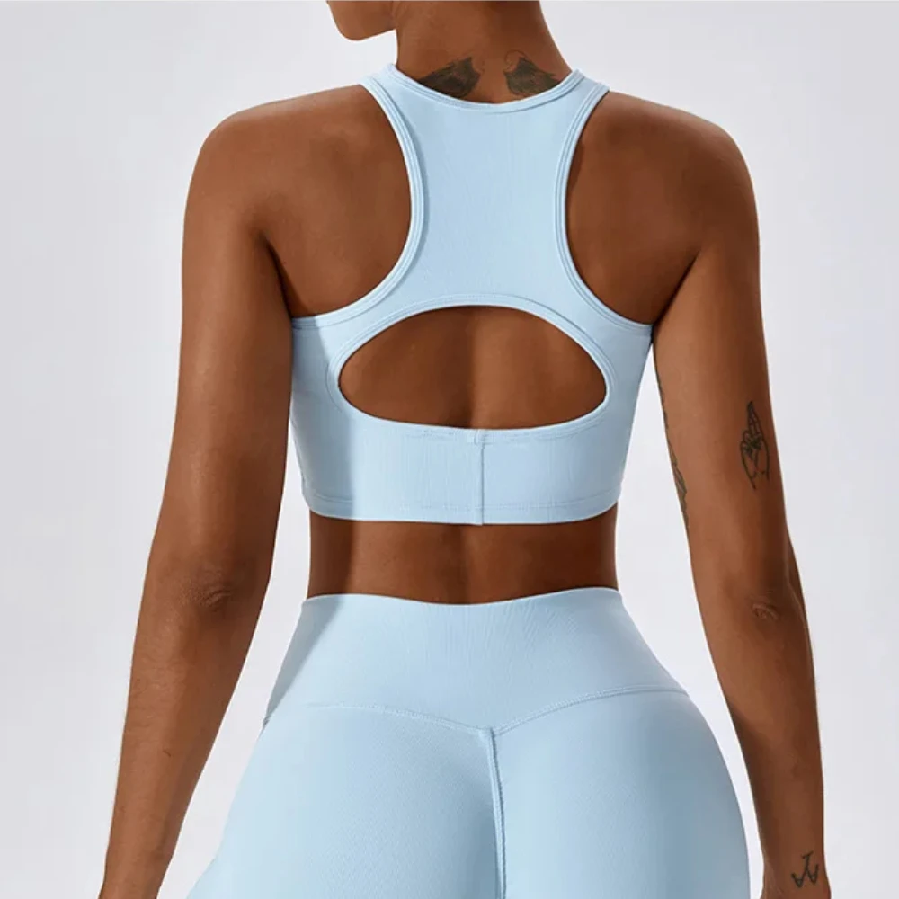 Nuevas mujeres a prueba de golpes recogidas Fitness Push Up ropa interior femenina Crop Tops correr gimnasio entrenamiento deportes sujetador copas fijas Yoga chaleco Tops