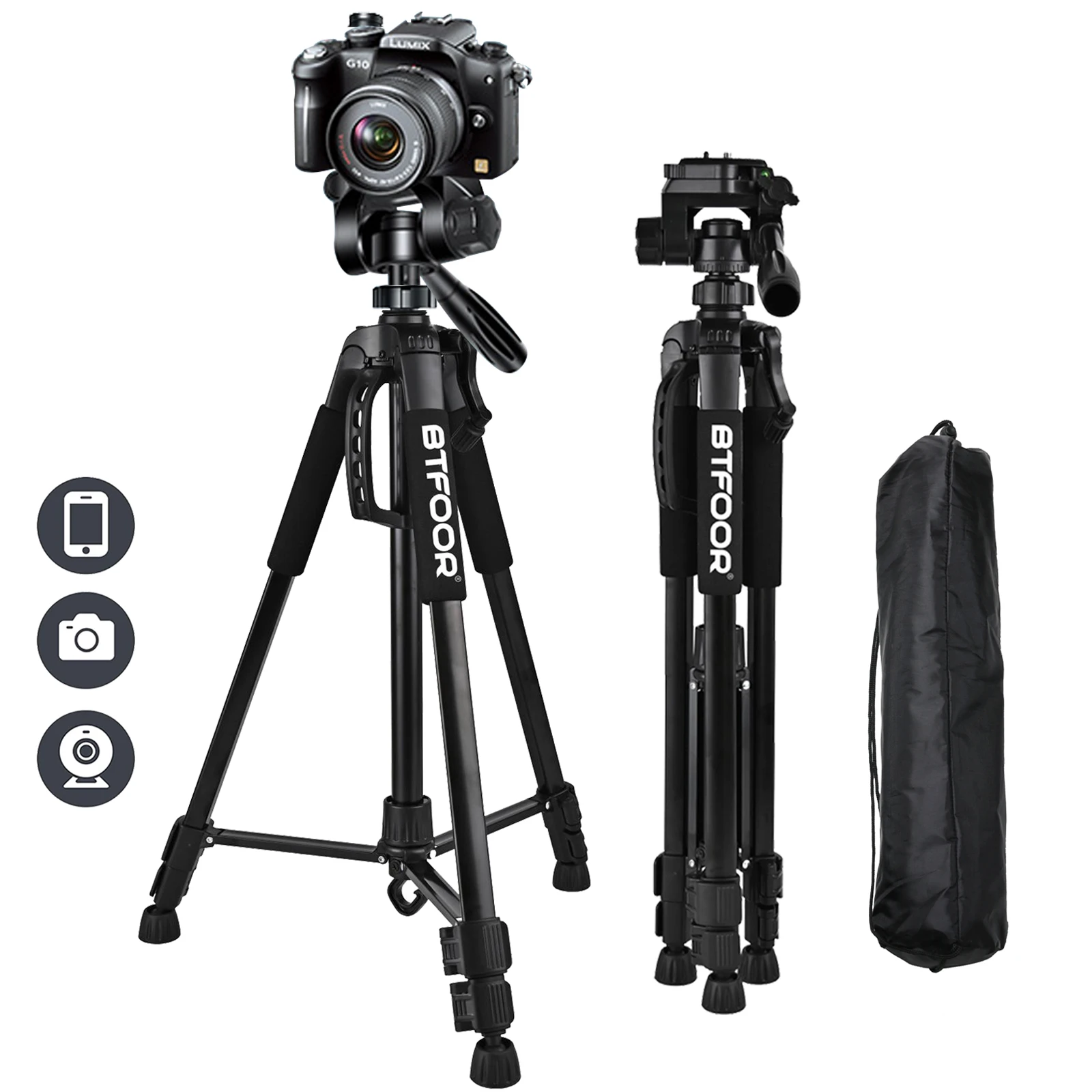 Trípode de viaje para teléfono, soporte de aluminio de 55 "y 140CM de alto con placas rápidas, cabezal panorámico de montaje para cámara Digital Canon, Nikon, DSLR y SLR