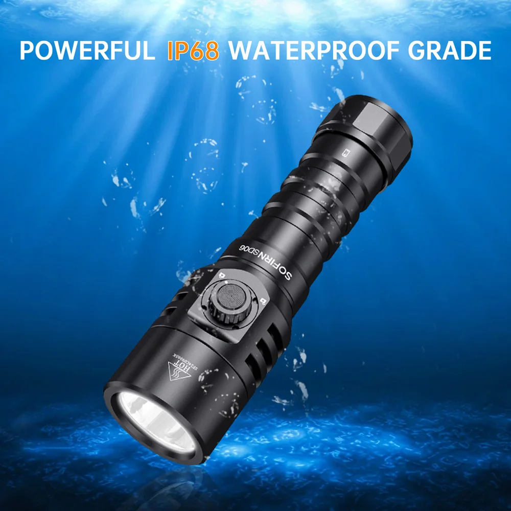 Sofirn SD06 luz de buceo SFT70 potente 3200lm 21700 linterna de buceo interruptor giratorio con modo de bloqueo 6500K