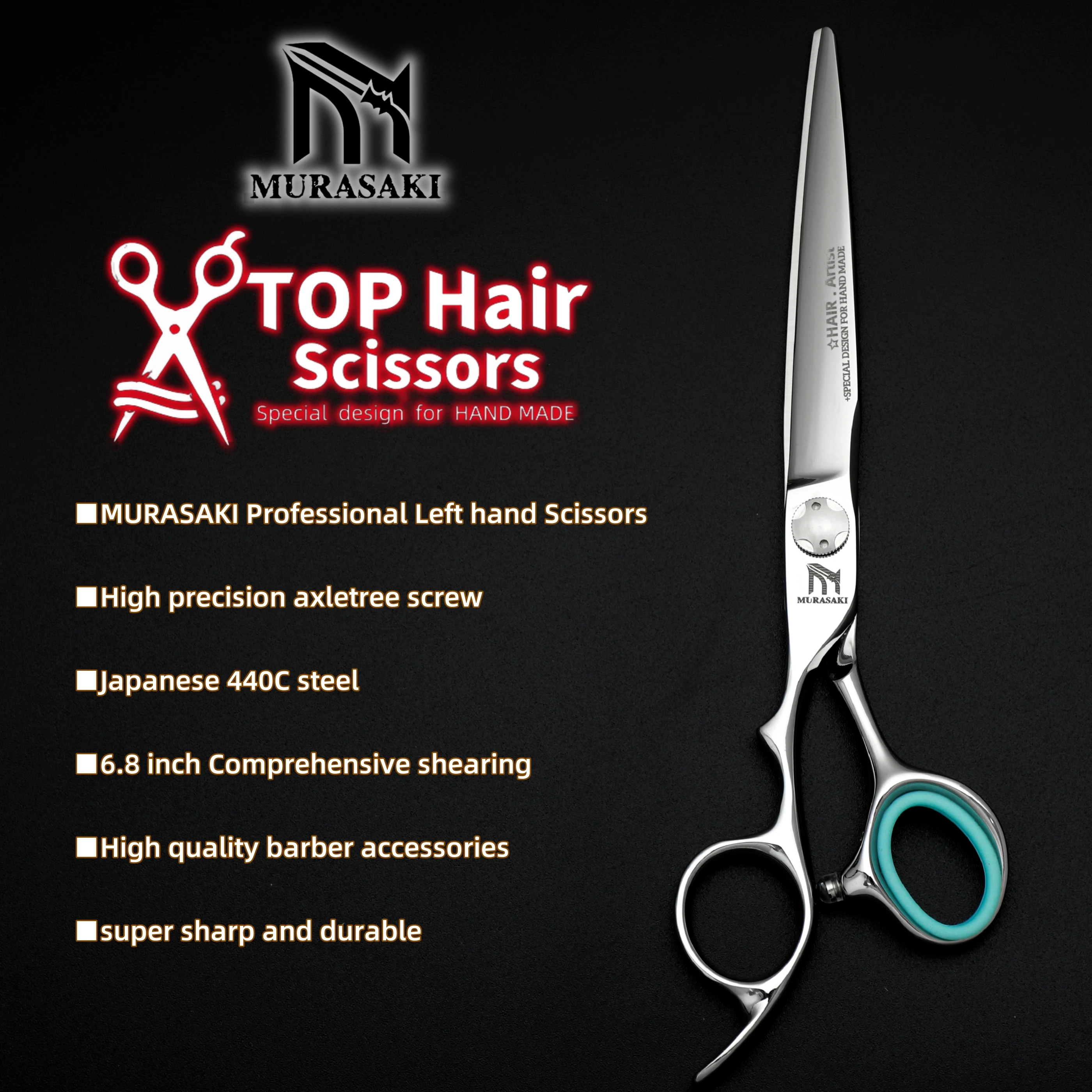 Tijeras Profesionales para Zurdos, Tijeras para Corte de Cabello de 6-6.5-6.8 Pulgadas, Acero Japonés 440C, Accesorios de Alta Calidad para Peluquería