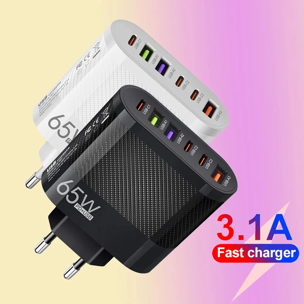 3.1A 6 en 1 3USB 3PD cargador QC3.0 cargador rápido de carga para Samsung S23 Xiaomi adaptador de carga de teléfono móvil enchufe UE/EE. UU./Reino Unido