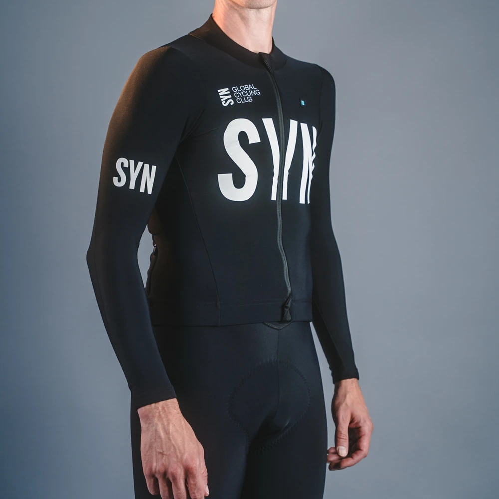 SYN Camiseta de ciclismo de manga larga de forro polar negro de invierno 5-10 ℃   Ciclismo al aire libre camiseta de ciclismo unisex de algodón cálido de alta calidad para hombres