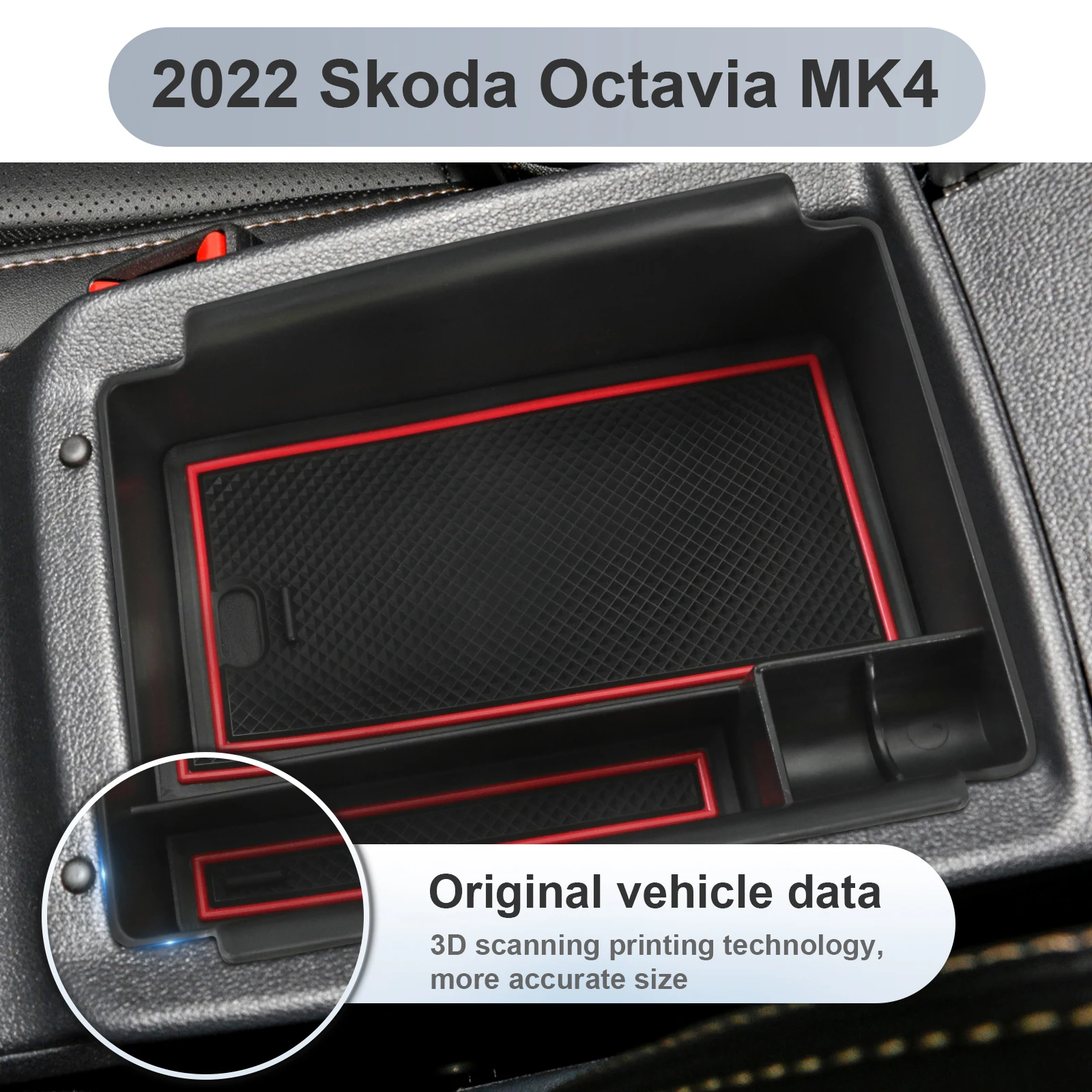RUIYA para Skoda Octavia Mk4 2020-2026 apoyabrazos del coche Caja de almacenamiento de control central contenedor Auto Interior Octavia Mk4 Accesorios 2023