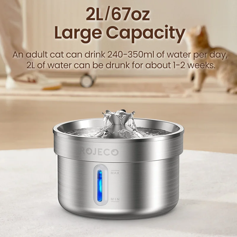 ROJECO-bebedero automático de acero inoxidable para mascotas, dispensador inteligente de agua para gatos y perros, suministro para beber