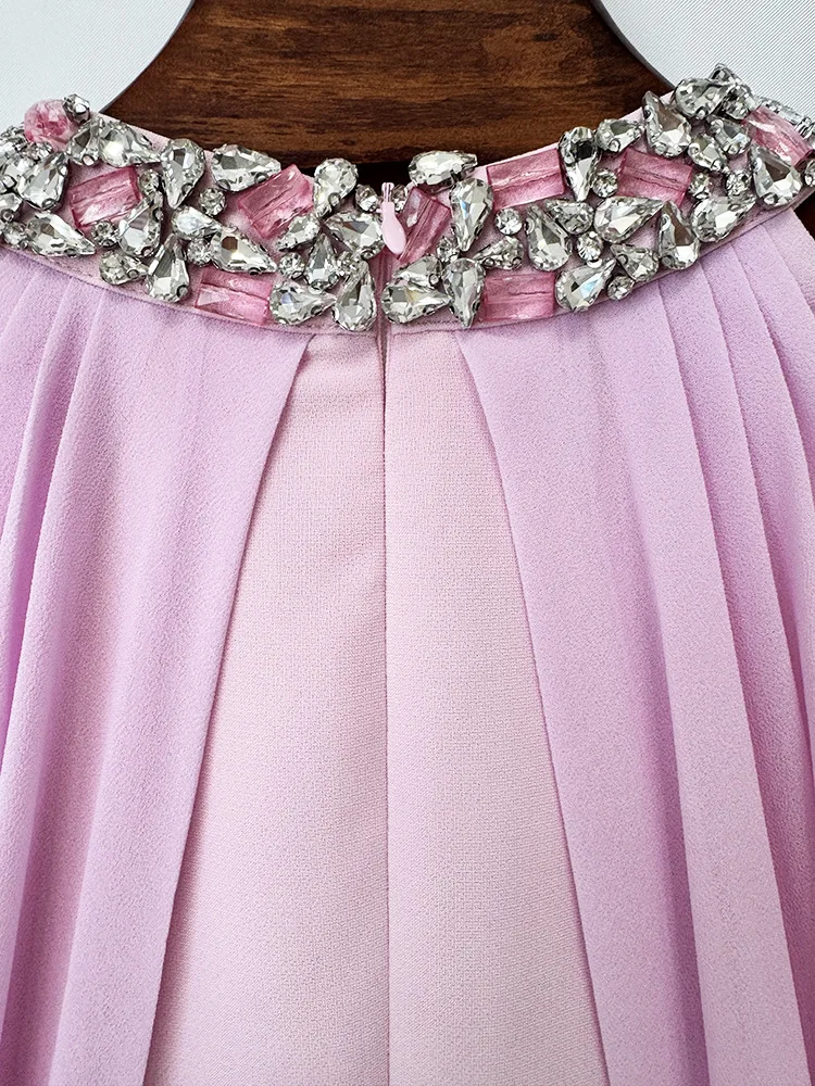 Vestido Largo de Fiesta para Mujer, Diseño 2026, Cuello Alto, Adornado con Cuentas y Diamantes, Chifón, Hombros Descubiertos, Mangas Largas, Alta Calidad