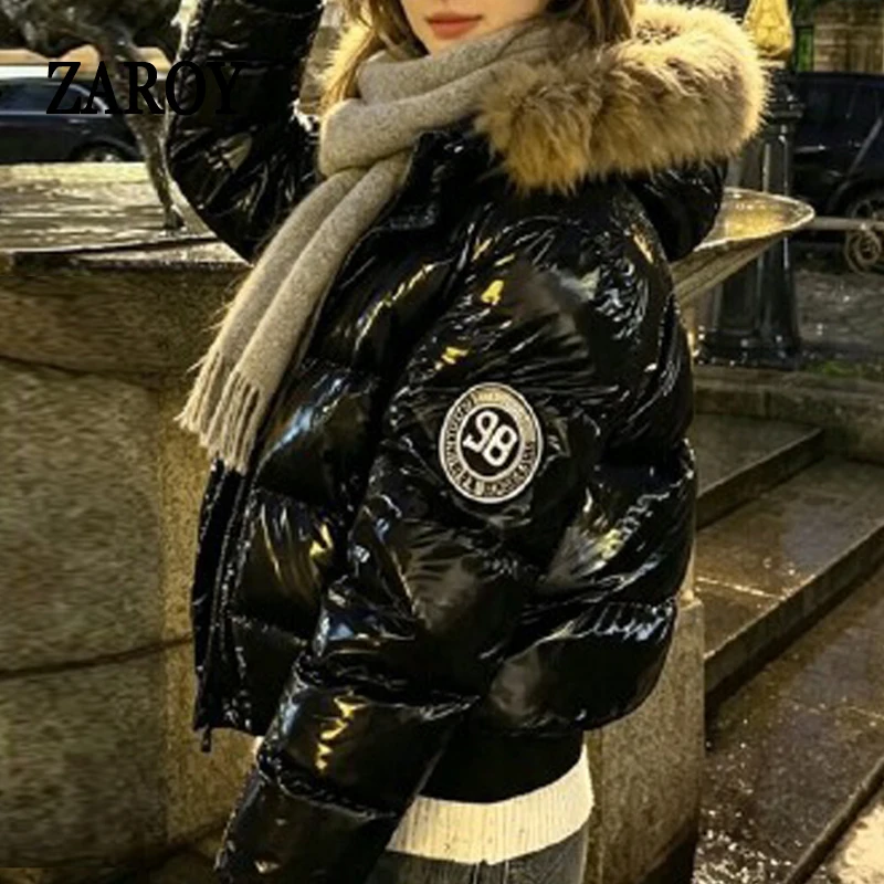 ZAROY Chaqueta de invierno para mujer, abrigada y gruesa, con capucha, de algodón, estilo coreano, lisa, versátil, informal, abrigo corto, ropa de abrigo para la nieve, chaqueta de invierno.