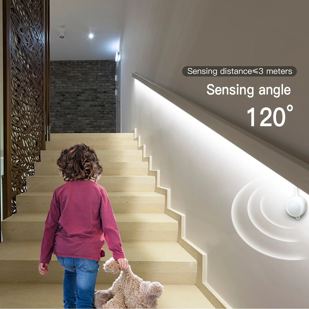 Sensor de movimiento PIR inteligente, tira de luces LED COB superbrillantes, luz de neón, encendido/apagado automático, 320leds/m, resistente al agua para cocina, escaleras, decoración de armario