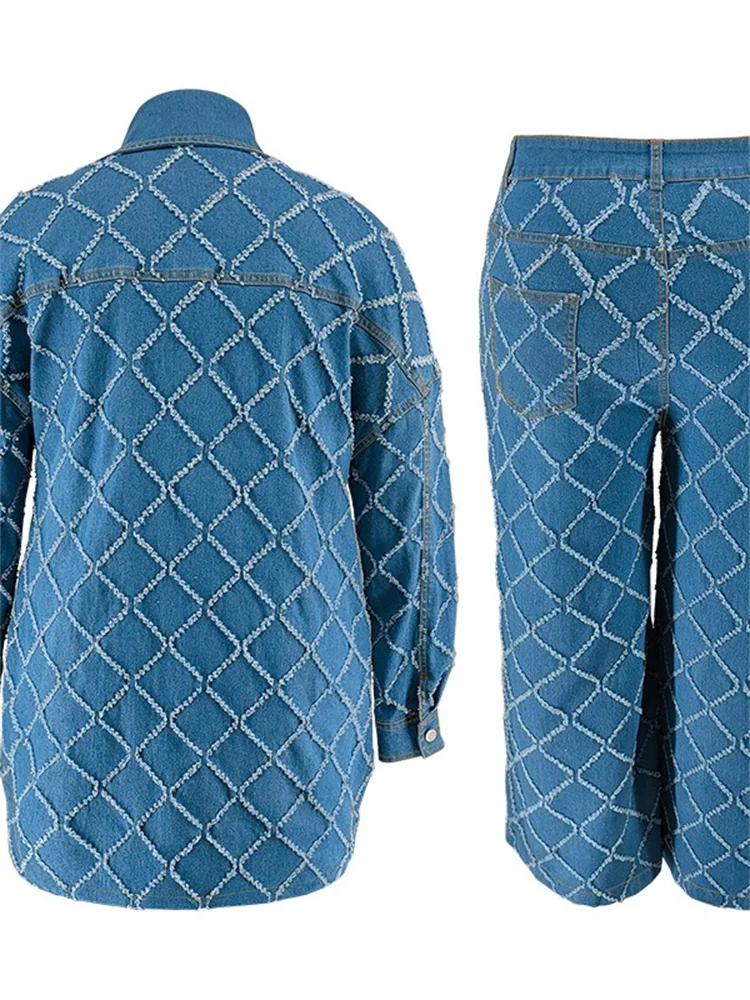 Wmstar-Conjunto de dos piezas de mezclilla de talla grande para mujer, ropa de otoño, Tops estampados de manga larga, pantalones, nuevos trajes a juego, venta al por mayor, Dropshopping