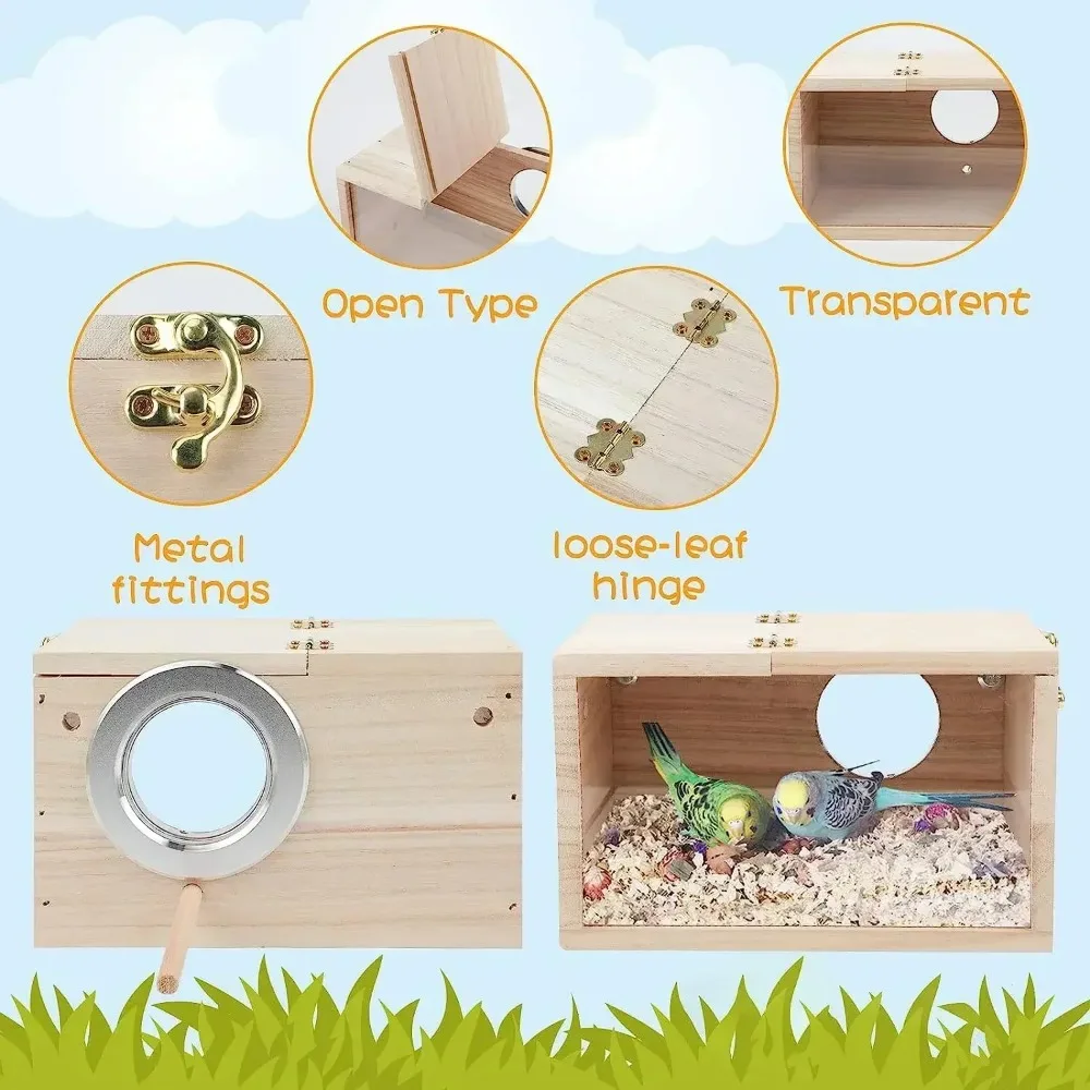 Nido de casa para pájaros de periquito, diseño transparente, fácil de limpiar, casa para loros, bordes lisos, caja anidada para periquito, suministro para pájaros