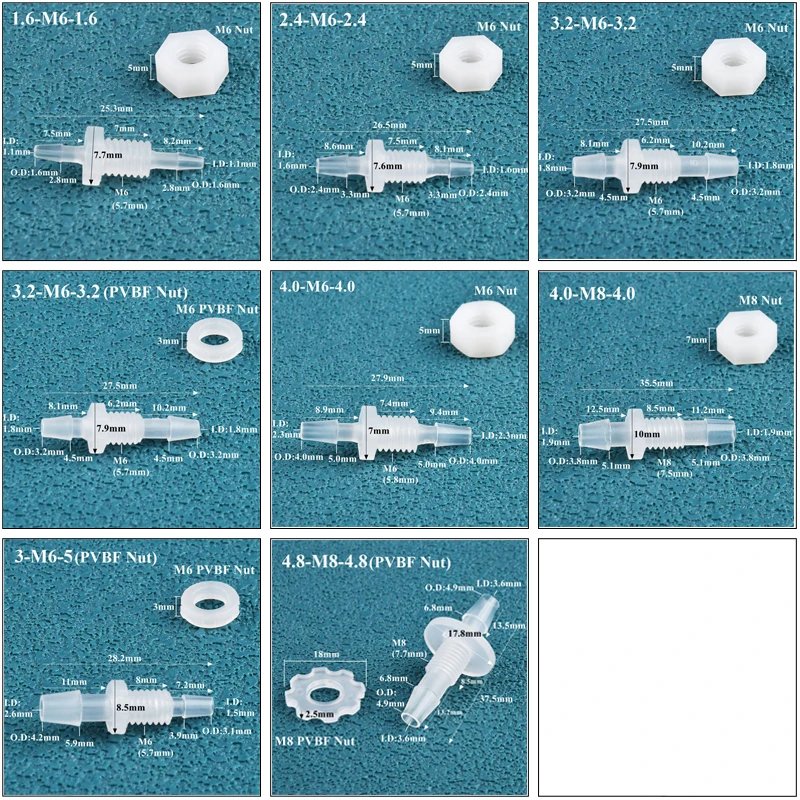 Conectores directos Pagoda para tanque de Acuario, adaptador de bomba de aire, sistema de riego de jardín, juntas de manguera, tamaño Mini 1.6-M6-100 PP, 5 ~ 1,6 piezas