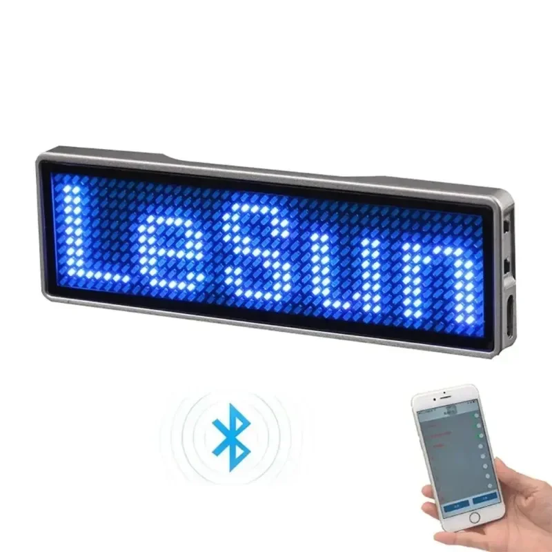 Insignia LED Digital recargable con Bluetooth, tablero de mensajes défilante programable DIY, Mini pantalla LED, etiqueta de nombre LED