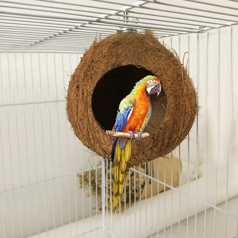 Nido de cáscara de coco para mascotas, perca Natural para loros, animales pequeños, cómodo nido de cáscara de coco, 1 ud.