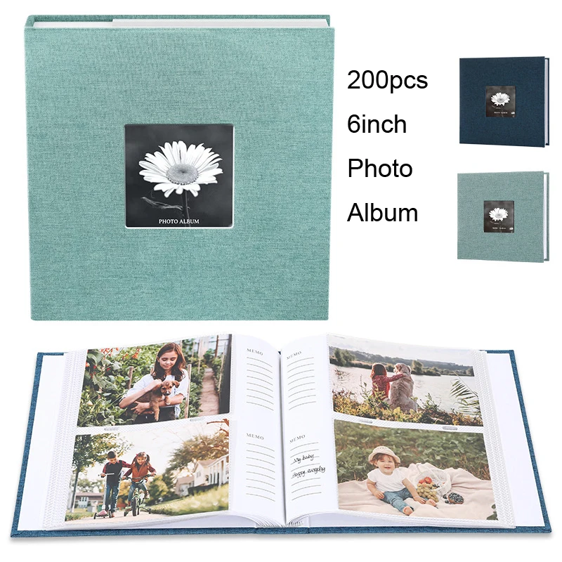 1 Juego de álbum de cubierta de tela de lino, álbum de almacenamiento de fotos tipo entrelazado de 6 pulgadas, colección grabable de fotos para el crecimiento de niños, 200/300 Uds.