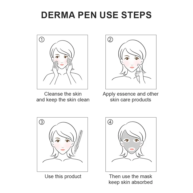Dispositivo recargable de microneedling (Derma Pen/Mas Pen L3) para el cuidado de la piel, con dos puntas de repuesto.
