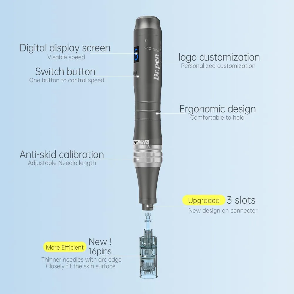 Dr. Pen M8 Derma Pen con 22 cartuchos, Dermapen profesional M8 para microagujas, eliminación de cicatrices de acné y tatuajes, agujas de 0.25 mm de longitud.