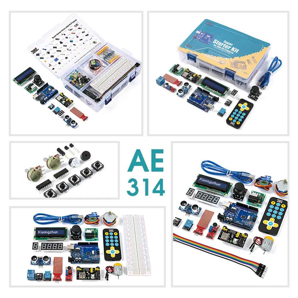 KUONGSHUN Super Starter Kit que incluye placa de pruebas 1602 IIC Jumper Wire Set R3 para Arduino UNO con tutorial