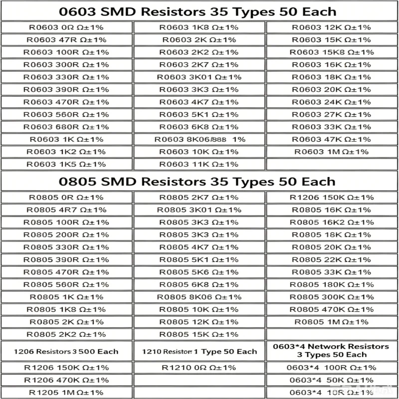 Resistencias de uso común 0603/0805/1206/1210 para reparación de inversores de aire acondicionado, resistencia SMD cinco en uno, juego de resistencias SMD