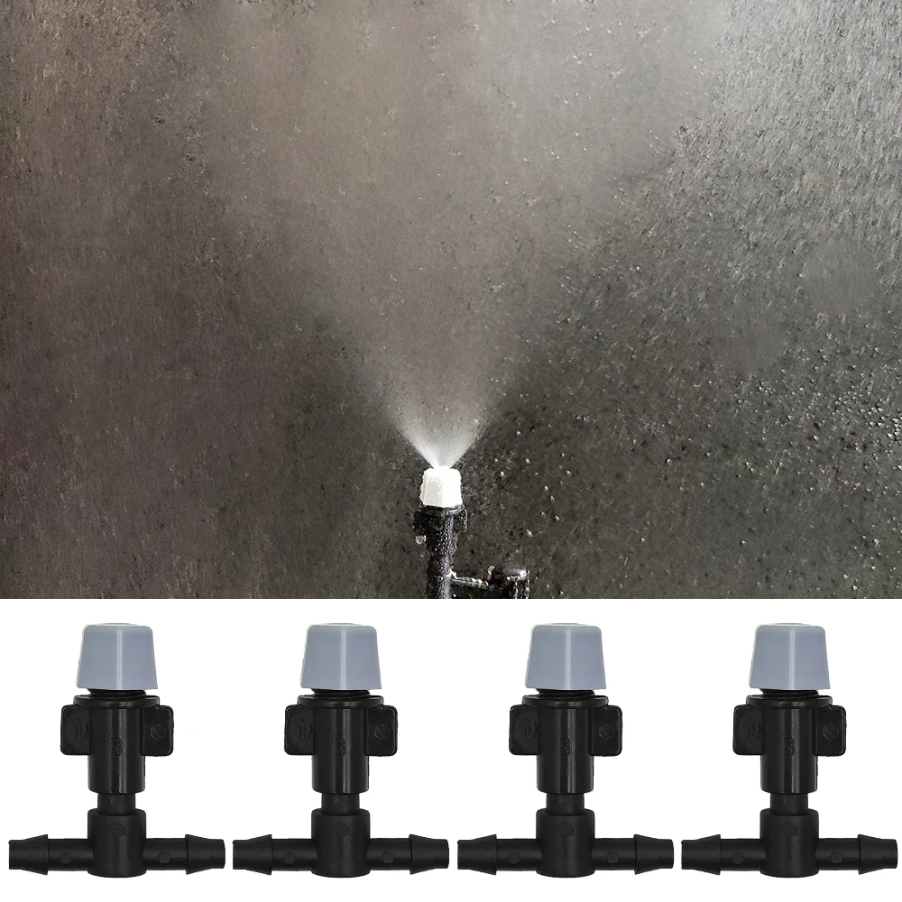 WUJIE 20 piezas de riego de plástico, cabezales de aspersor de nebulización para jardín, boquilla con juntas en T para riego por nebulización