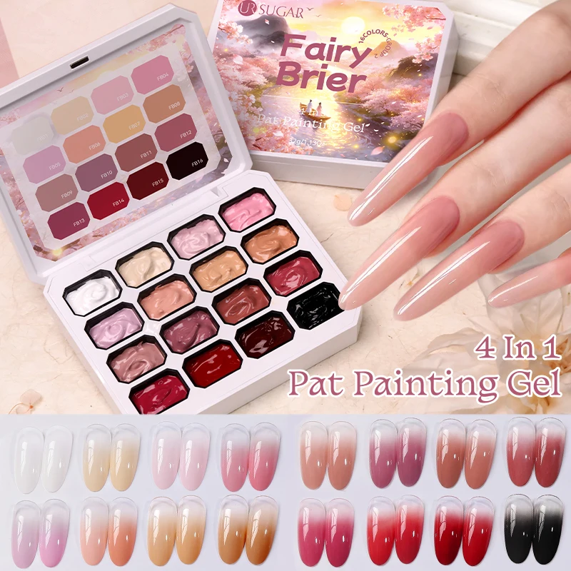UR SUGAR Paleta de 16 Colores de Gel para Uñas, Colores Brillantes, Efecto Ombre, Manicura, Estampado, Pat French, Blush, DIY para Principiantes