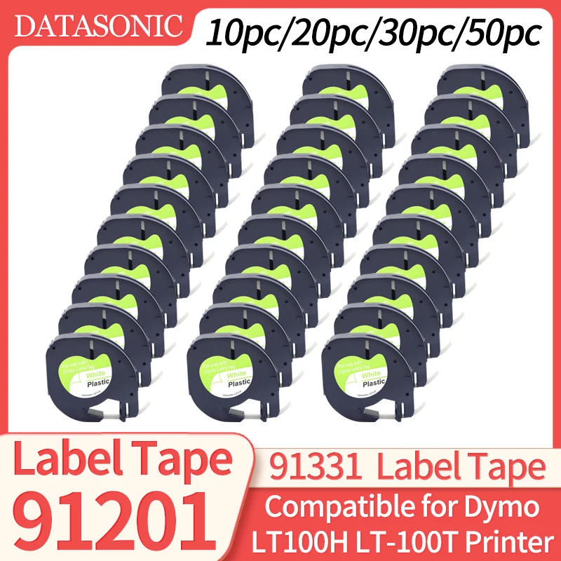 10/20/30/50 Uds 91331 91201 12mm cinta de etiquetas de plástico Multicolor Compatible con Dymo LetraTag etiquetadora cinta de papel para LT100H LT-100T