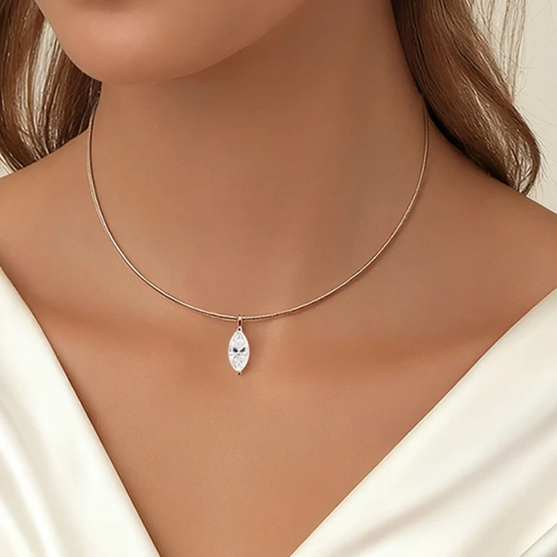 Smyoue 3CT 7*14MM collar de moissanita de corte marquesa para mujer colgante solitario cadena brillante diamante de laboratorio joyería pura 925