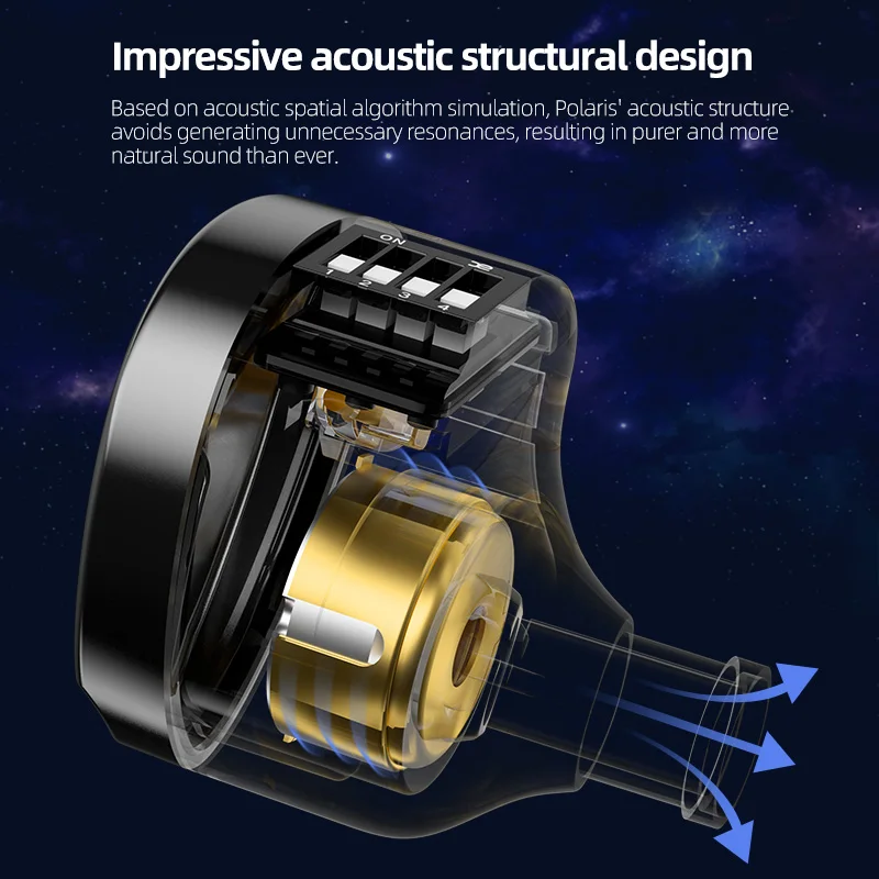 Auriculares CCA Polaris IEM, auriculares dinámicos con doble controlador, auriculares con cable, 4 interruptores de sintonización, auriculares estéreo HiFi con graves con Cable desmontable