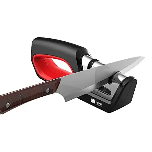 Afilador de Cocina Cuatro en Uno, Restaura Cuchillos con Hoja Serrada y Tijeras, Herramientas de Cocina de Diamante, Tungsteno, Acero y Cerámica