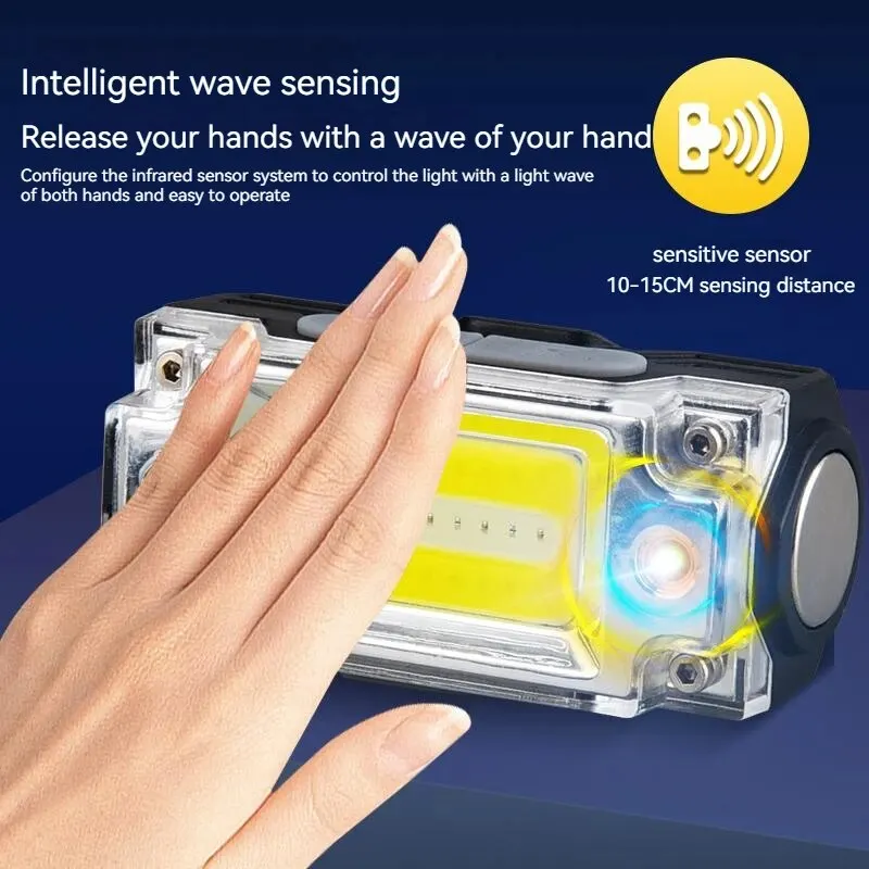Mini linterna frontal Dual COB con Sensor, Clip para sombrero, 5 modos de iluminación, linterna de caza para acampar al aire libre, lámparas de cabeza de inducción