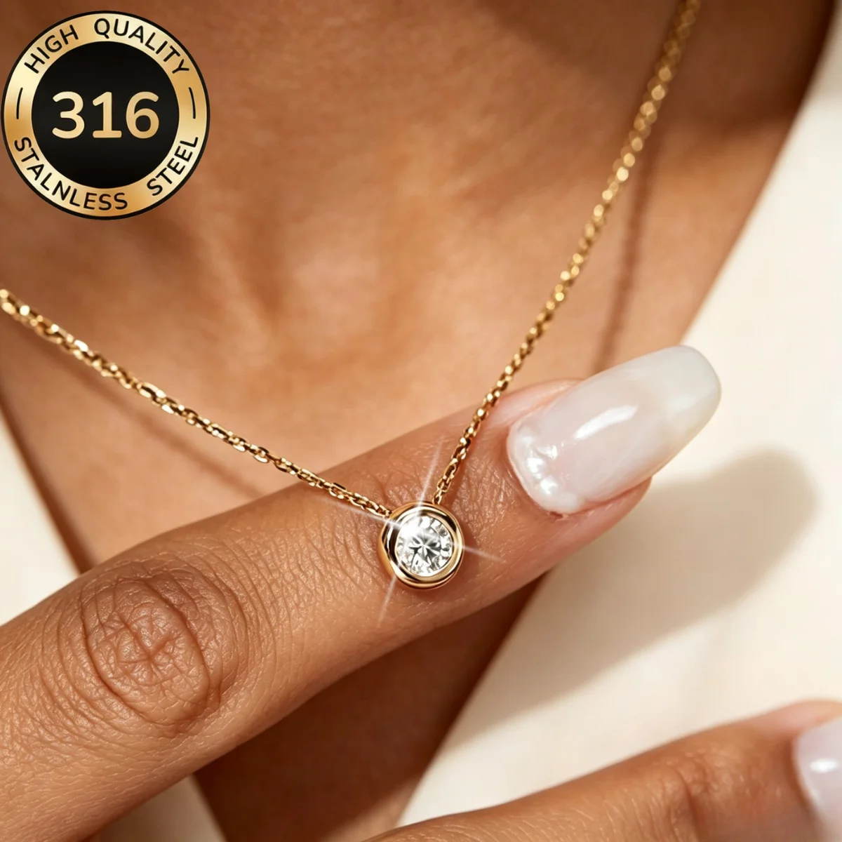 Collares con Colgante de Circonita Cúbica Redonda Brillante Minimalista Chapado en Oro de 18K, Collar con Piedra de Circonita Cúbica AAA Transparente para Mujer, Regalos de Joyería
