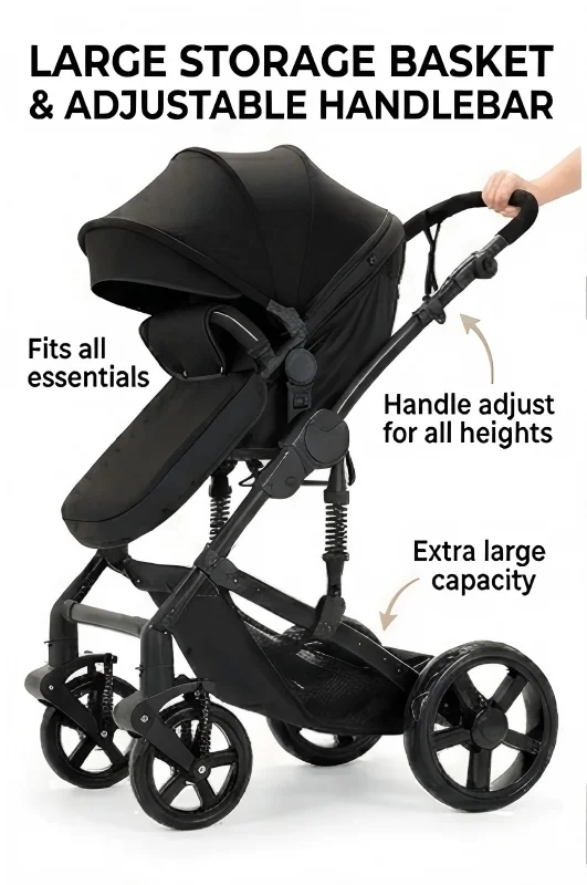 Cochecito de Bebé Multifuncional 3 en 1, Silla de Paseo, Sistema de Viaje Plegable, Diseño de Paisaje Alto, Asiento Reversible, Ruedas con Suspensión Todoterreno, Asiento Reclinable Cómodo, Capota con Protección UV, Marco Ligero con 6 Regalos Gratis