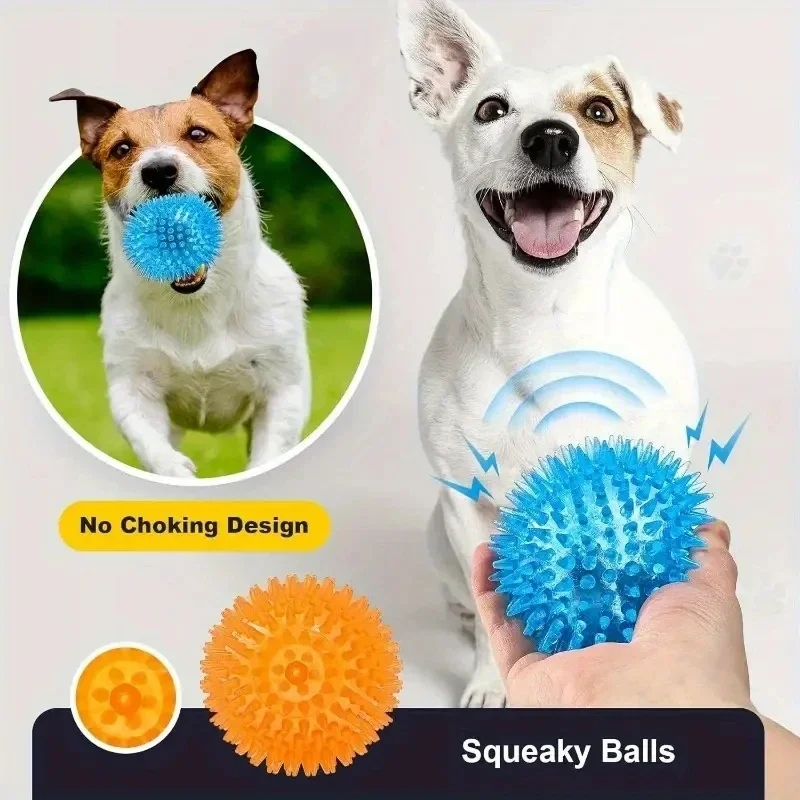 6 Piezas de Juguetes de Goma Resistentes para Perros, Pelotas Chirriantes para Masticar y Limpiar los Dientes, Seguros y Libres de BPA para Perros Pequeños y Medianos