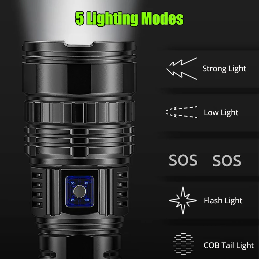 Luz de Flash con batería integrada de 1000W, focos de emergencia, 9km, 990000000LM, linternas Led más potentes, antorcha táctica de 15000mah
