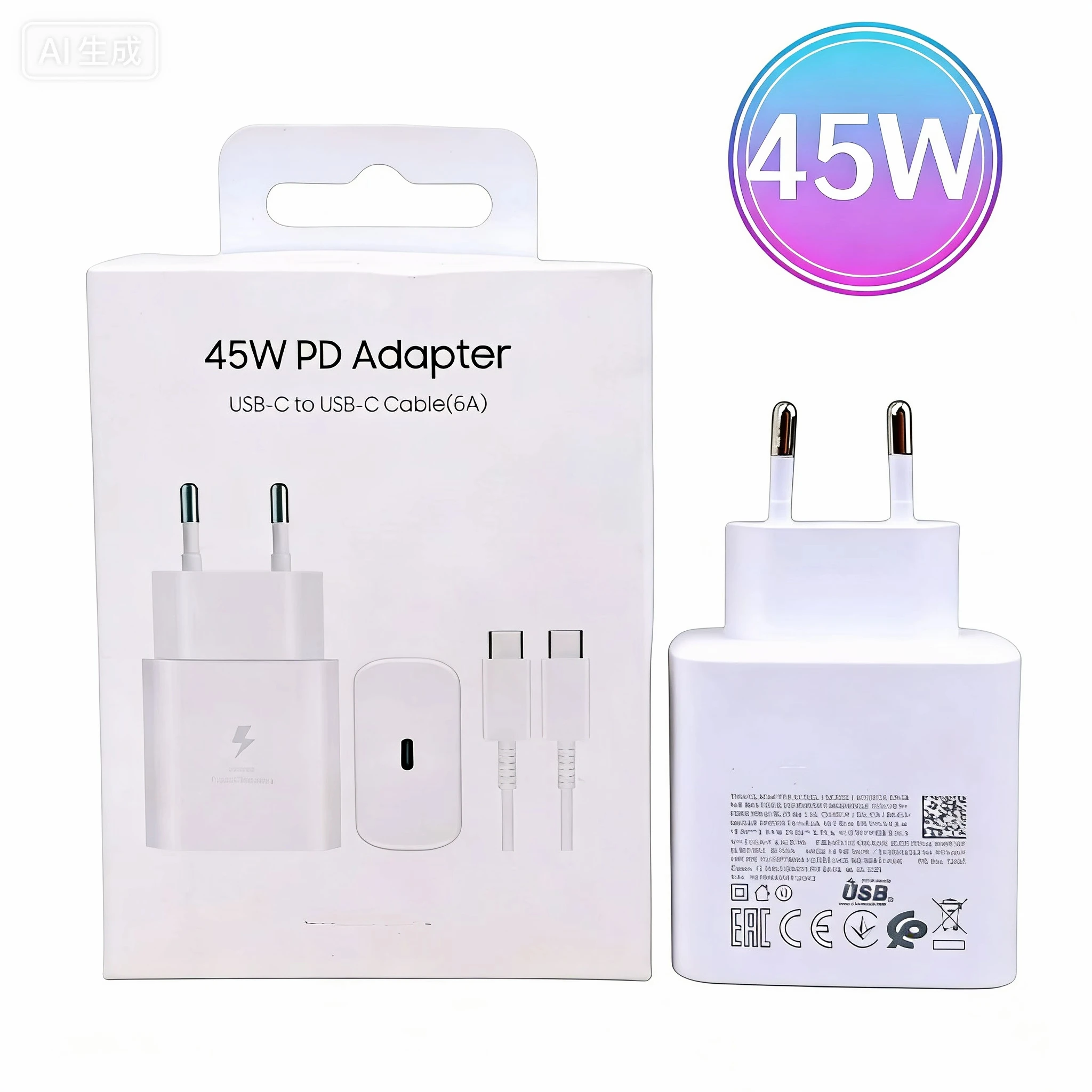 Cargador PD de 45W para Samsung, Adaptador de Carga Súper Rápida para Galaxy S25 S24 S23 S22 S20 S21 Z Flip Fold 7 6 5 4 3 2 A17 A16 A26 A36