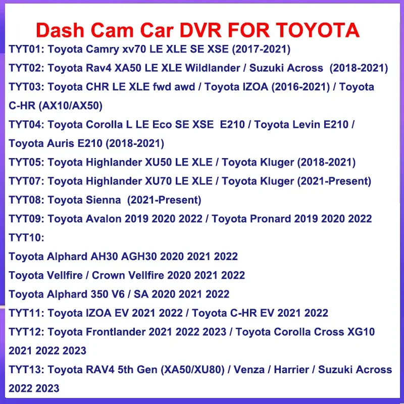 Cámara DVR para Auto con Wifi, Plug and Play, para Toyota Camry, Highlander, Rav4, CHR, Sienna, Corolla, IZOA, Alphard, Modelos 2016-2024, 2025, 2026