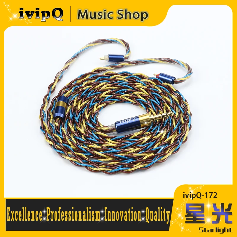 Cable de Actualización para Auriculares HiFi IvipQ-172 Starlight de 8 Núcleos, Cable de Repuesto con Conductor Mixto de 2 Pines 0.78 MMCX IE900 para FH19 GGC IQ-03