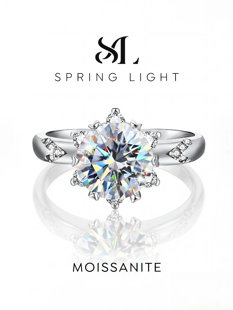 Anillos de lujo con gemas de moissanita para mujer, plata de ley 925, color D, solitario, joyería de compromiso y boda