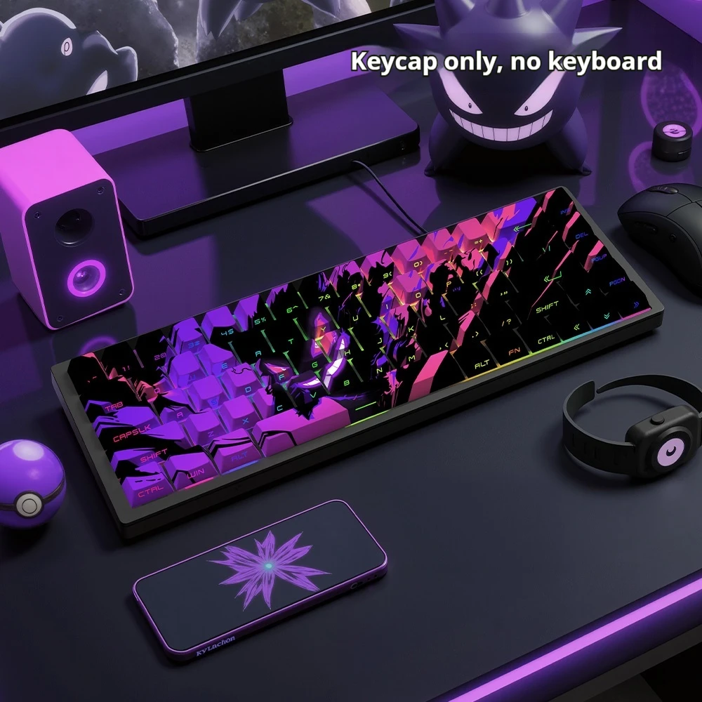 Gengar PBT-teclas translúcidas con grabado lateral Original de fábrica, 68 teclas, 129 teclas, teclas para juegos de deportes electrónicos, accesorios para jugadores de PC