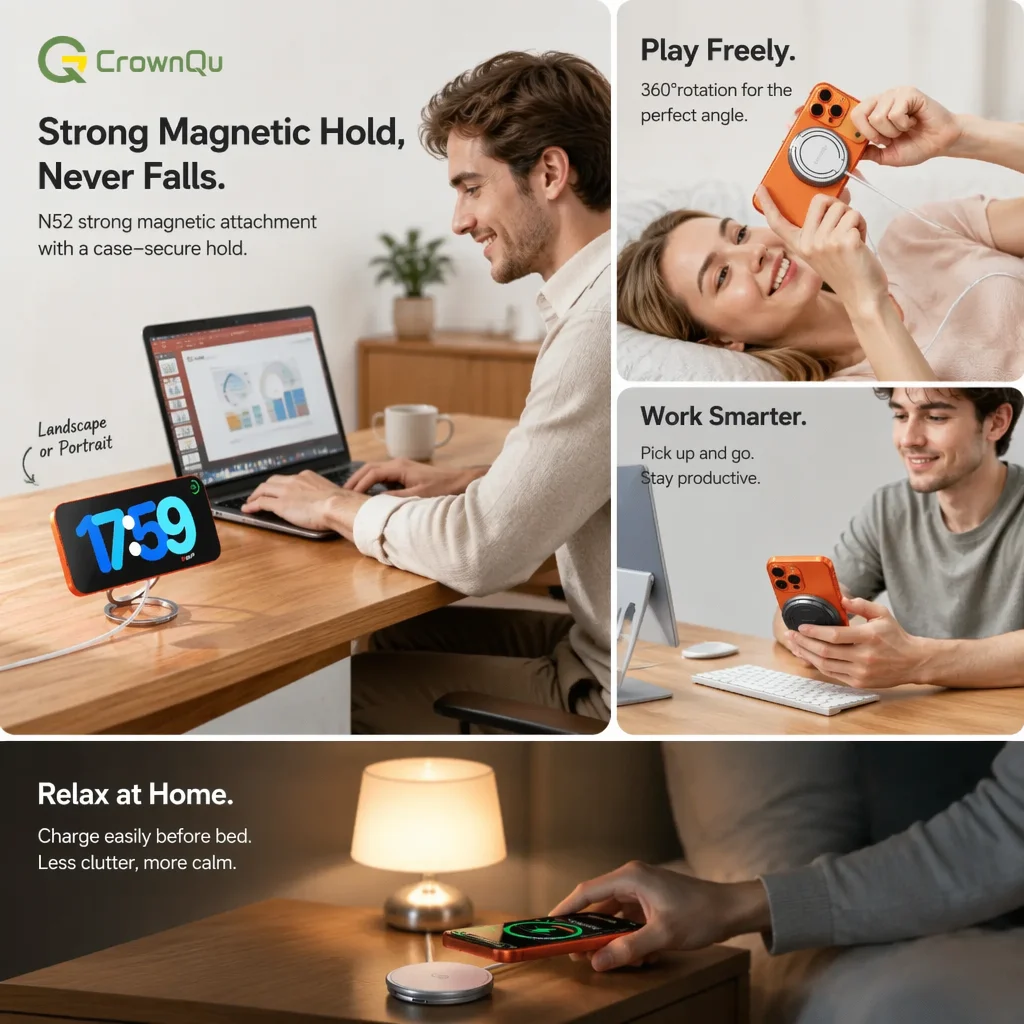Cargador Inalámbrico Magnético Qi2.2 de 25W con Cable de 47.2 Pulgadas, Carga Rápida, Soporte Plegable para iPhone 17 16 15 Pro Max Huawei Xiaomi iPad