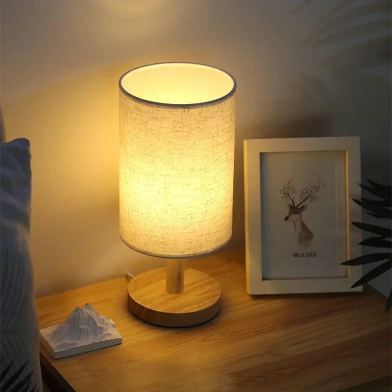Lámparas LED para mesita de noche, decoración sencilla de estilo chino, lámparas de mesa regulables con enchufe USB, pantalla de tela, luz nocturna para dormitorio